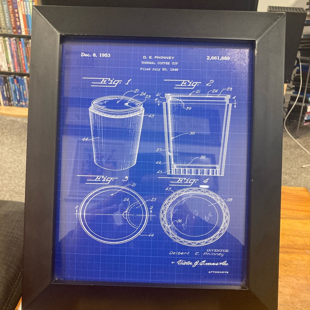 Framed Coffee Cup Blueprint Art